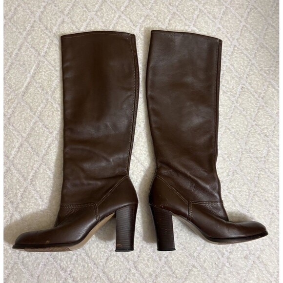 Vintage Authentic 70’s Women’s Brown Leather Knee High 3 Inch Heel Boots. 5 1/2 - Picture 3 of 16